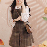 Süßes kariertes Vintage Pinafore Minikleid 2-teilig